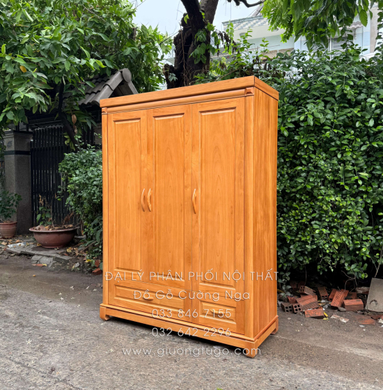 Tủ Quần Áo Gỗ Gõ Đỏ 3 Cánh 1m6 Đơn Giản Sang Trọng