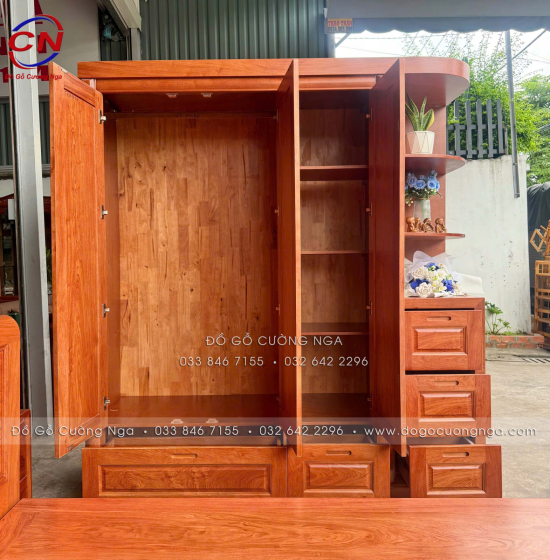 Tủ Quần Áo Gỗ Hương Đá 3 Cánh Góc Phải Thiết Kế Hiện Đại
