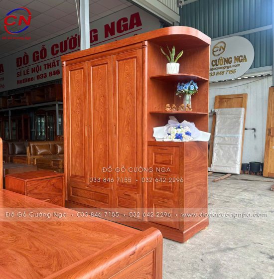 Combo Giường Tủ Gỗ Hương Đá Kèm Bàn Trang Điểm Sang Trọng