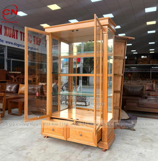 Tủ Rượu Gỗ Gõ Đỏ 1m2 Thiết Kế 2 Cánh Kính Sang Trọng