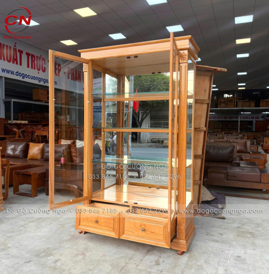 Tủ Rượu Gỗ Gõ Đỏ 1m2 Thiết Kế 2 Cánh Kính Sang Trọng
