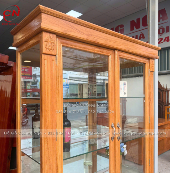 Tủ Rượu Gỗ Gõ Đỏ 1m2 Thiết Kế 2 Cánh Kính Sang Trọng