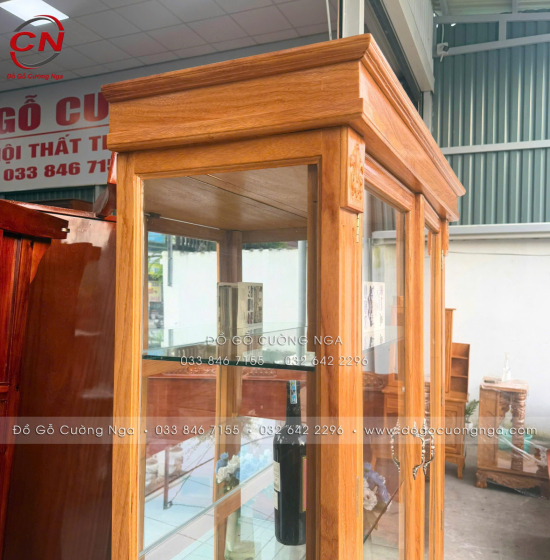 Tủ Rượu Gỗ Gõ Đỏ 1m2 Thiết Kế 2 Cánh Kính Sang Trọng