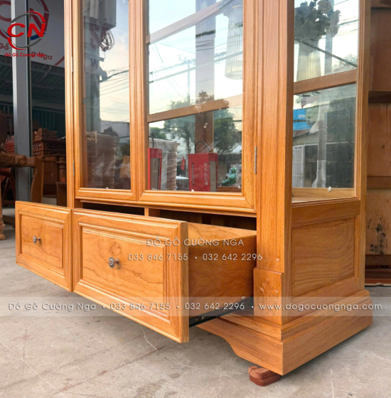 Tủ Rượu Gỗ Gõ Đỏ 1m2 Thiết Kế 2 Cánh Kính Sang Trọng