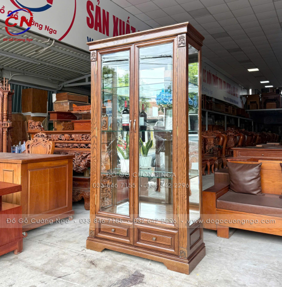 Tủ Rượu Gỗ Sồi Nga Lau Màu Óc Chó Đa kích thước 