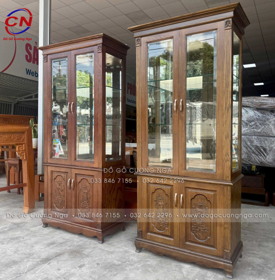 Tủ rượu trang trí gỗ sồi nga lau màu óc chó - vuông TG 016