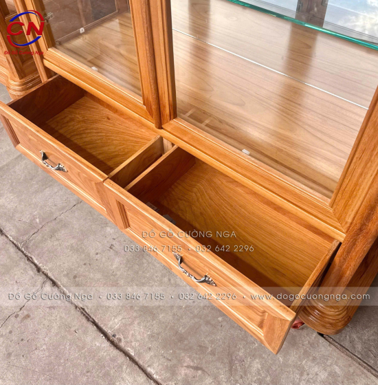 Tủ Rượu - Tủ Ly Gỗ Gõ Đỏ 1m25 Cánh Mở Kính Kết Hợp Hiện Đại Và Tân Cổ Điển