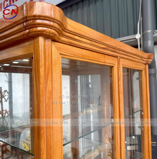 Tủ Rượu - Tủ Ly Gỗ Gõ Đỏ 1m25 Cánh Mở Kính Kết Hợp Hiện Đại Và Tân Cổ Điển