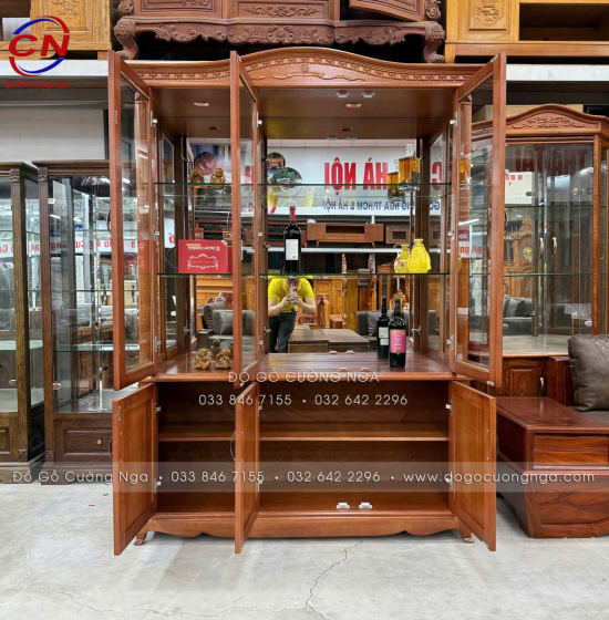 Tủ rượu gỗ Xoan Đào cao cấp 1m45 - phào cong TG 024