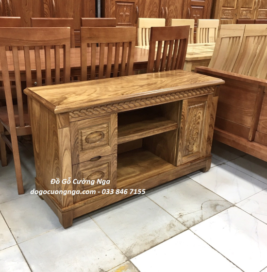 Kệ Tivi Gỗ Hương Xám 1m2 - 1m4 Mẫu Quẩy KG 019