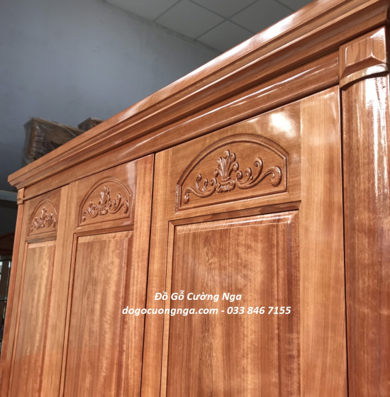 Tủ quần áo gỗ xoan đào 3 cánh giá rẻ - mẫu vòm 