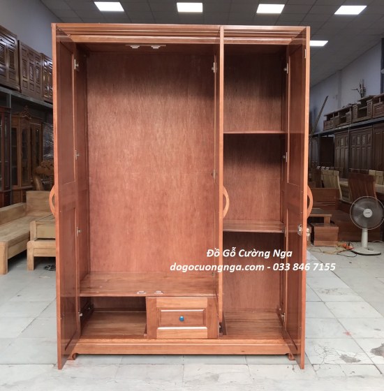 Tủ quần áo gỗ xoan đào 3 cánh giá rẻ - mẫu vòm 