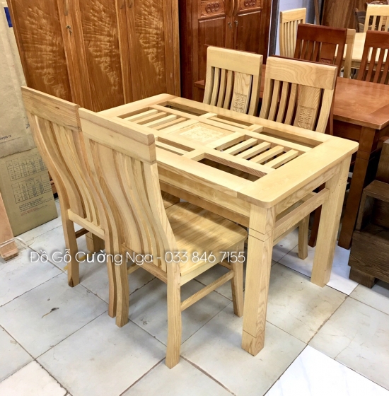 Bộ bàn ăn gỗ sồi nga 4 ghế 1m2 - dàn che đẹp