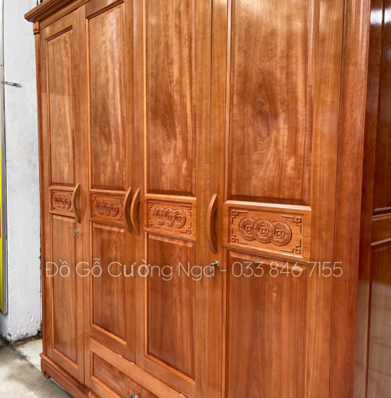 Tủ quần áo gỗ xoan đào 4 cánh giá rẻ 