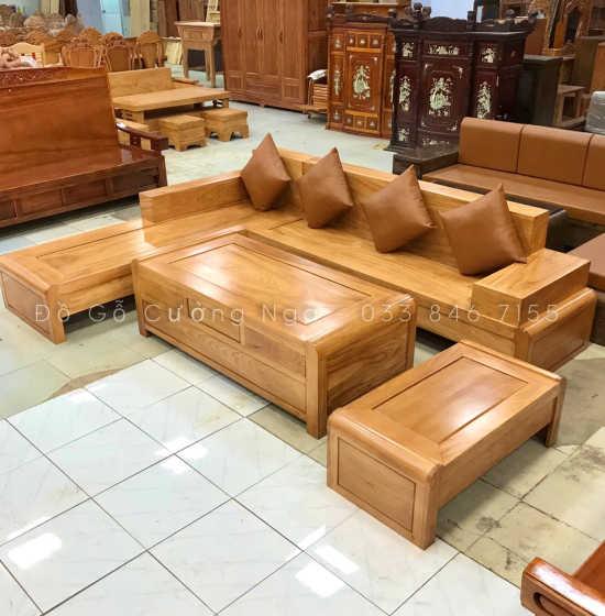 Bộ Ghế Sofa Gỗ Gõ Đỏ Chân Cuốn Cao Cấp 2m82x2m12 - Vế Trái 