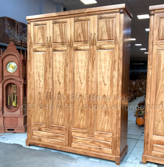 Tủ áo gỗ hương xám 4 cánh - 2 tầng hiện đại 