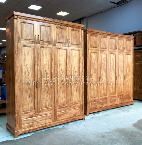 Tủ áo gỗ hương xám 4 cánh - 2 tầng hiện đại 