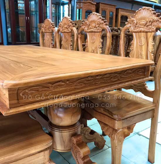 Bàn Ăn Gỗ Gõ Đỏ 8 Ghế Mẫu Bánh Tây Cao Cấp Sang Trọng 