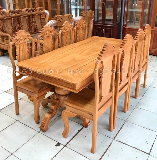 Bàn Ăn Gỗ Gõ Đỏ 8 Ghế Mẫu Bánh Tây Cao Cấp Sang Trọng 