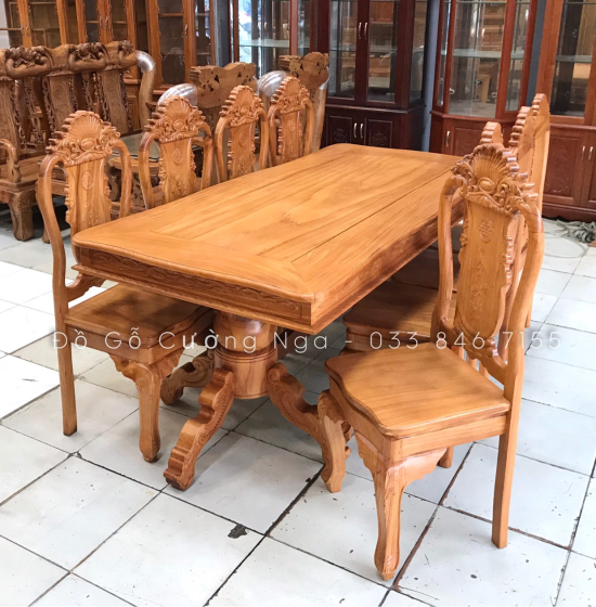 Bàn Ăn Gỗ Gõ Đỏ 8 Ghế Mẫu Bánh Tây Cao Cấp Sang Trọng 