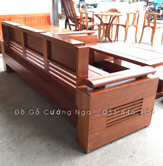 Sofa Gỗ Xoan Đào 2m4x2m Góc L Tay Trứng Hiện Đại 