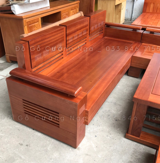 Bàn Ghế Sofa Gỗ Xoan Đào 2m1x1m6 - Tay Trứng Hiện Đại