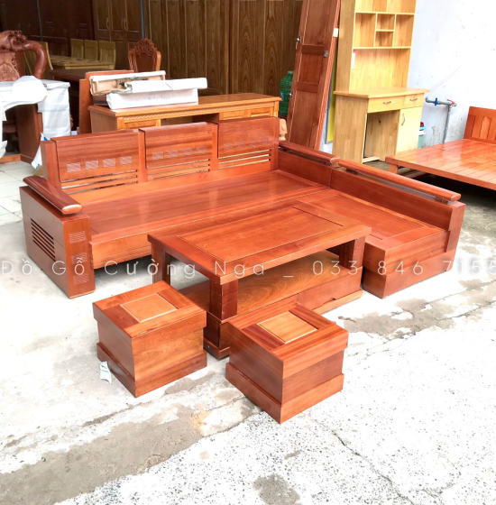Bàn Ghế Sofa Gỗ Xoan Đào 2m1x1m6 - Tay Trứng Hiện Đại