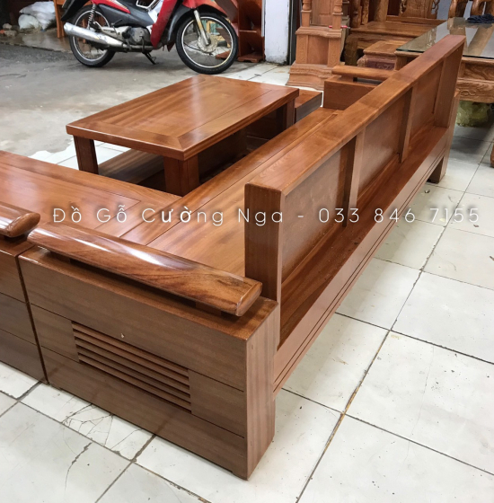 Bàn Ghế Phòng Khách Sofa Gỗ Xoan Đào Góc L 2m1x1m6