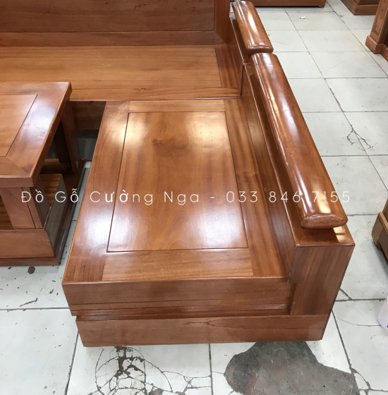 Bàn Ghế Phòng Khách Sofa Gỗ Xoan Đào Góc L 2m1x1m6