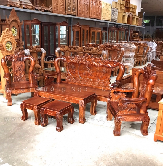 Bộ bàn ghế salon gỗ tràm tay 12 chạm bát tiên 