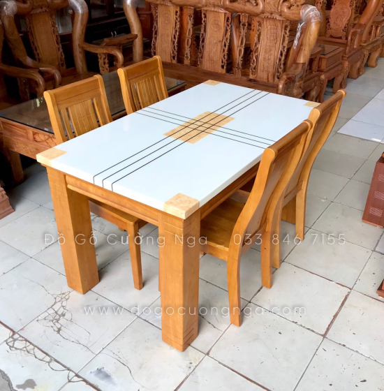 Bàn ăn mặt đá 4 ghế cao cấp BĐ 011