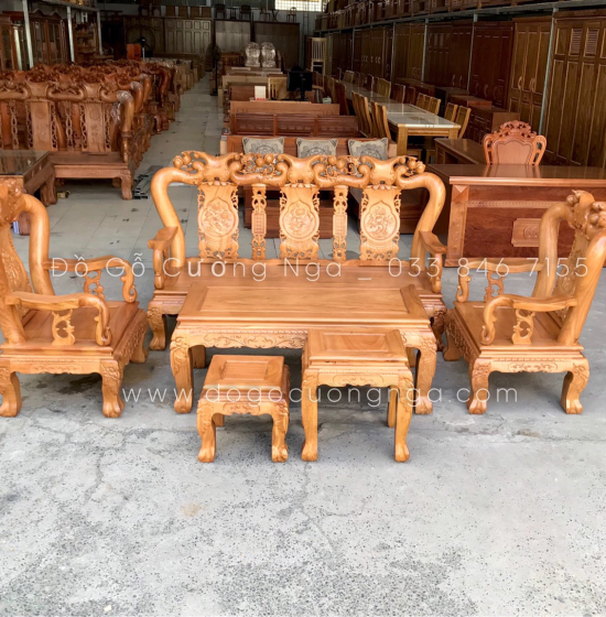 Bộ bàn ghế salon gỗ gõ đỏ tay 10 - 6 món 