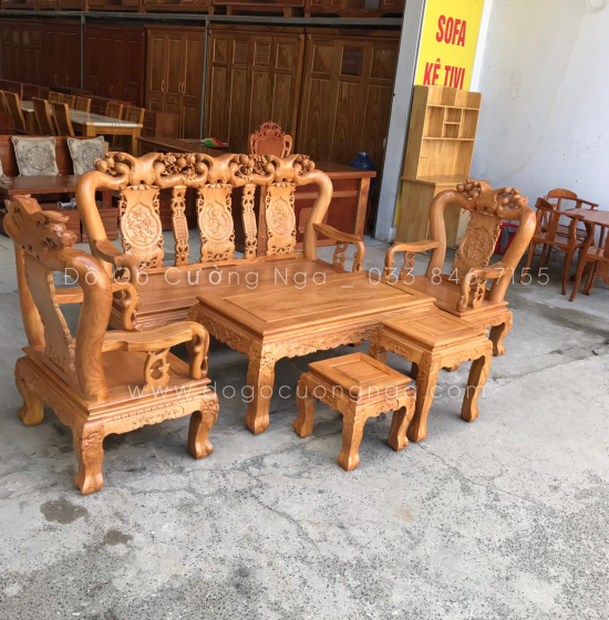 Bộ bàn ghế salon gỗ gõ đỏ tay 10 - 6 món 