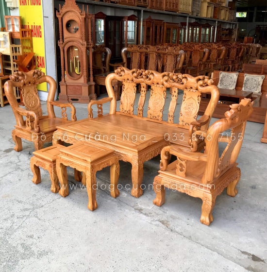 Bộ bàn ghế salon gỗ gõ đỏ tay 10 - 6 món 
