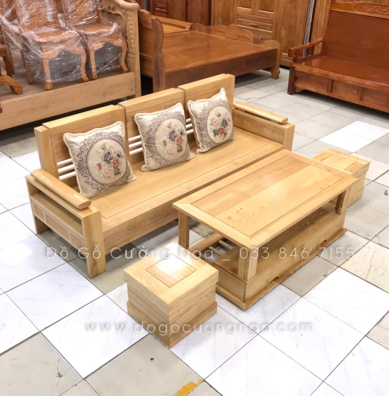 Bộ Ghế Sofa Văng Gỗ Sồi Nga Tay Trứng 2m Màu Tự Nhiên 