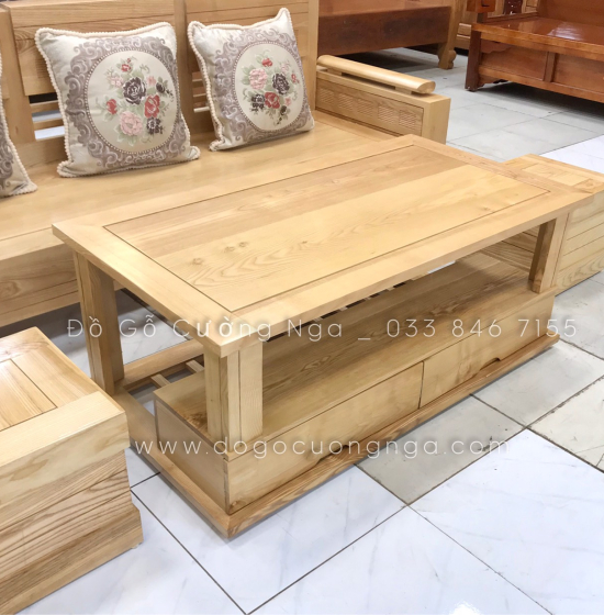 Bàn Ghế Sofa Gỗ Sồi Nga 2mx1m8 Góc L Tay Trứng - Màu Tự Nhiên 