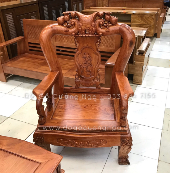 Bộ salon gỗ hương đá chạm đào tay 10 - 6 món cao cấp 