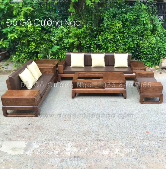 Bộ Ghế Sofa Gỗ Sồi Nga Màu Óc Chó - 2 Văng Hiện Đại 