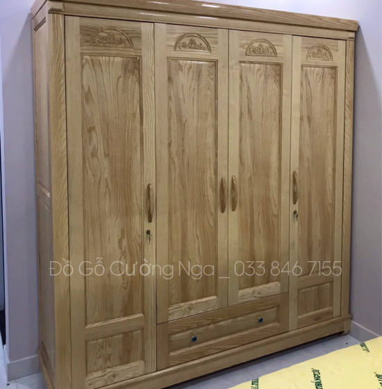 Tủ quần áo gỗ sồi nga 4 cánh mẫu vòm 