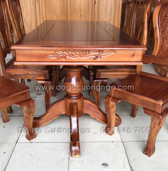 Bộ bàn ăn gỗ tràm 6 ghế giá rẻ - vuông hiện đại BG 073