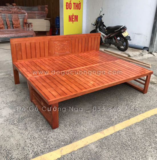 Ghế Giường Gỗ Sồi Chân Cao 1m6x2m Đặc Biệt Cho Người Lớn Tuổi 