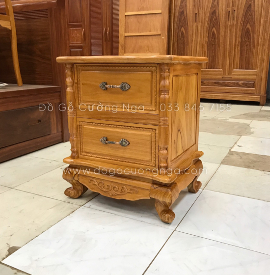 Tủ táp đầu giường gỗ gõ đỏ cao cấp - 2 ngăn kéo