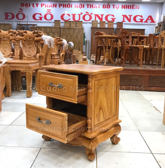 Tủ táp đầu giường gỗ gõ đỏ cao cấp - 2 ngăn kéo