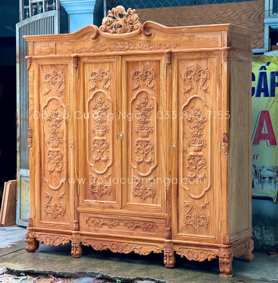 Tủ áo gỗ gõ đỏ - 4 cánh mẫu nữ hoàng 