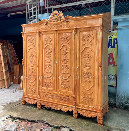 Tủ áo gỗ gõ đỏ - 4 cánh mẫu nữ hoàng 