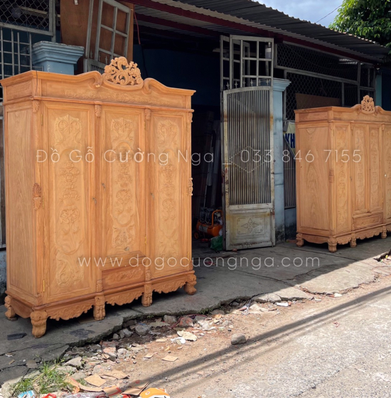 Tủ áo gỗ gõ đỏ - 4 cánh mẫu nữ hoàng 