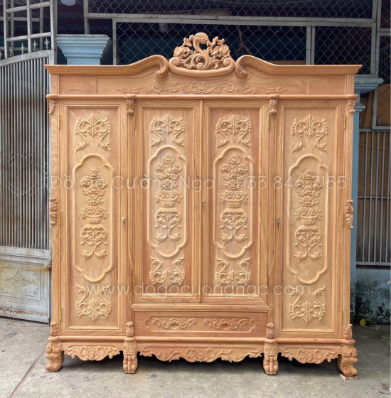 Tủ áo gỗ gõ đỏ - 4 cánh mẫu nữ hoàng 