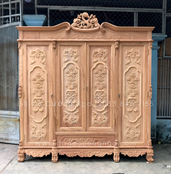 Tủ áo gỗ gõ đỏ - 4 cánh mẫu nữ hoàng 