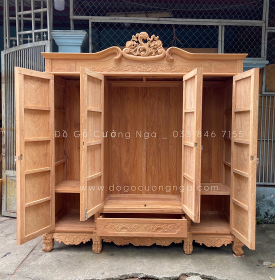 Tủ áo gỗ gõ đỏ - 4 cánh mẫu nữ hoàng 