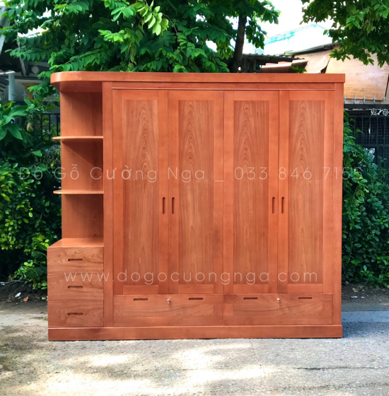 Tủ quần áo gỗ xoan đào 4 cánh 2m3 kèm kệ trang trí - vế trái 